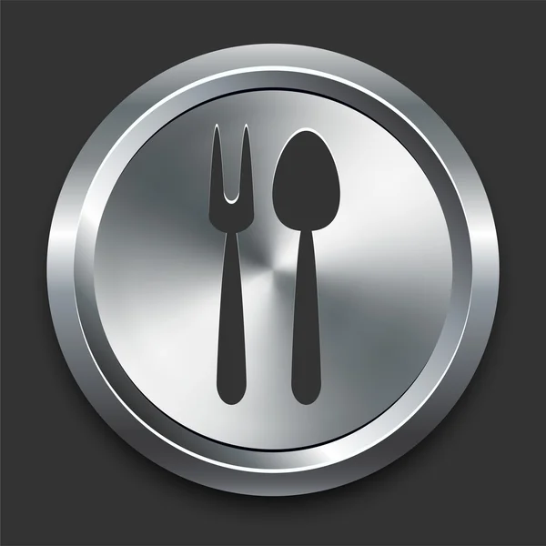 Spoon and Fork Icon on Metal Internet Button — Stock Vector