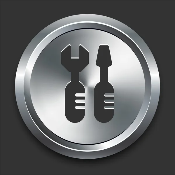 Icono de herramientas en el botón de Internet de metal — Vector de stock