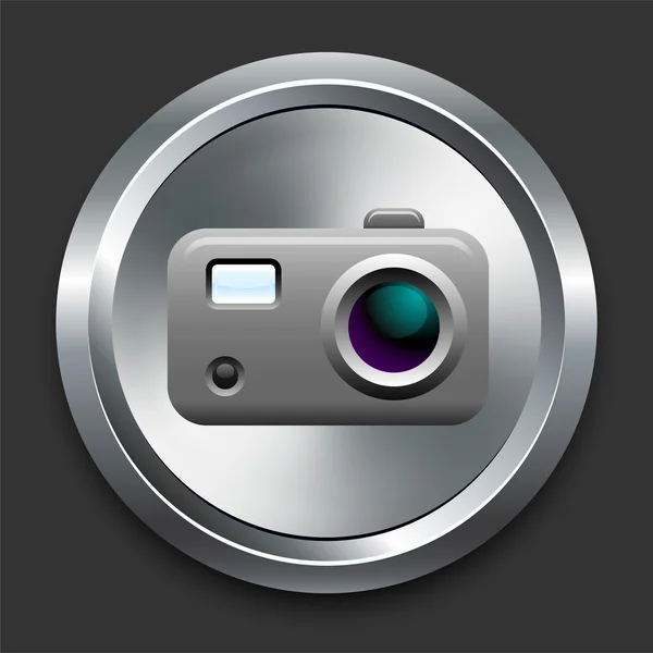Icône de caméra sur le bouton Internet en métal — Image vectorielle