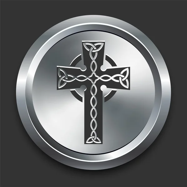 Náboženské ikonu křížku na kovové tlačítko internet — Stockový vektor