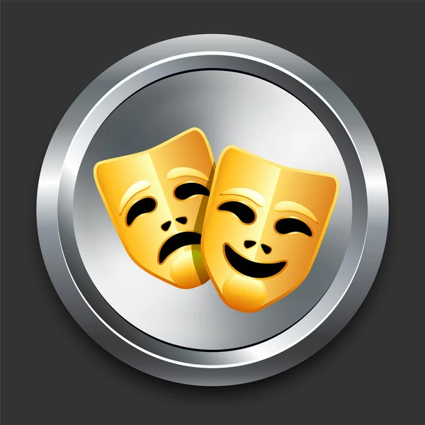 Comédie et tragédie Masques icône sur métal bouton Internet — Image vectorielle