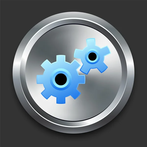 Icono de engranajes en el botón de Internet de metal — Vector de stock