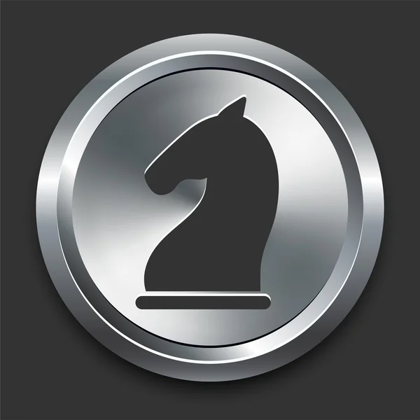Ícone de xadrez de cavalo no botão Metal Internet —  Vetores de Stock