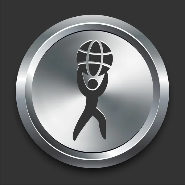 Icona del globo di sollevamento sul pulsante Internet in metallo — Vettoriale Stock