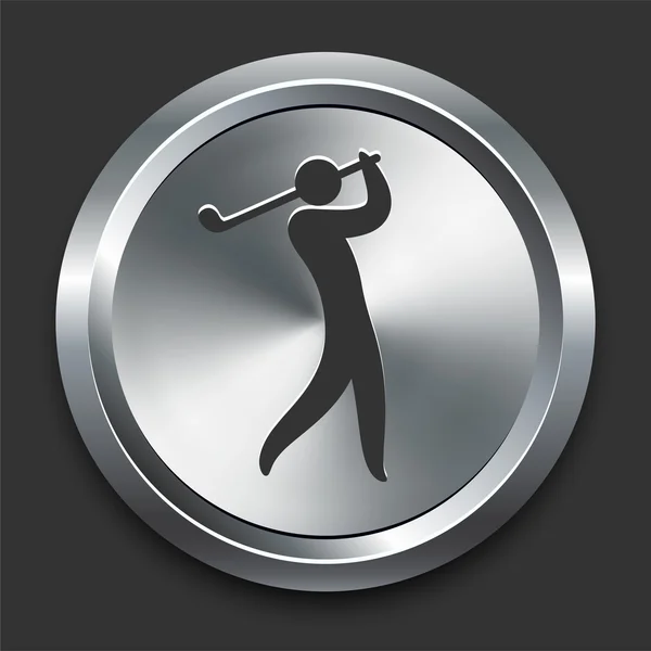 Значок для гольфа на металлической кнопке — стоковый вектор