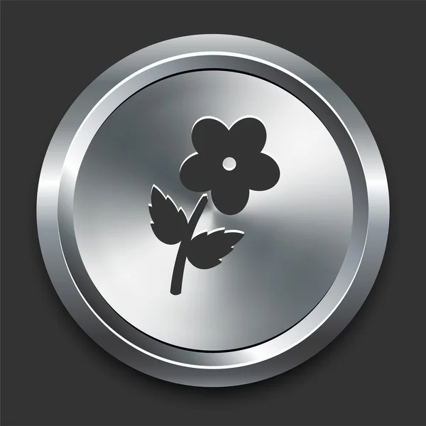 Ícone de flor no botão Metal Internet — Vetor de Stock