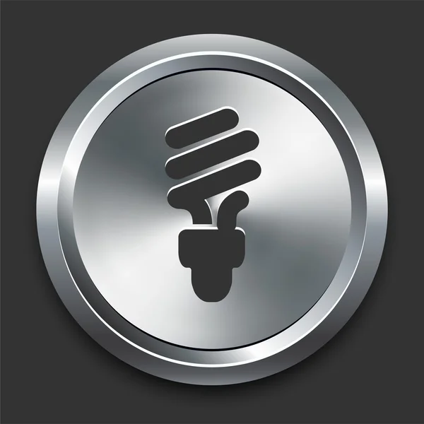 Icono de bombilla fluorescente en botón de Internet de metal — Vector de stock
