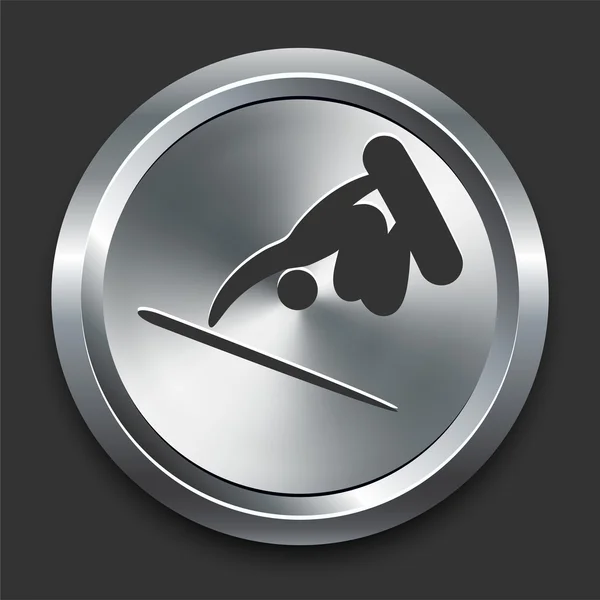 Snowboard (monopatín) Icono en Metal Botón de Internet — Vector de stock