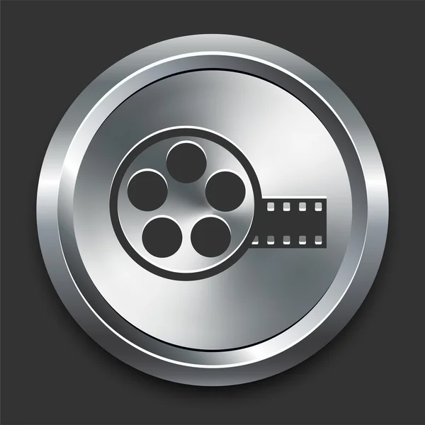 Film Reel Icon on Metal Internet Button — Stock Vector