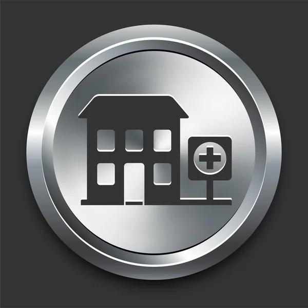 Ícone do hospital no botão Metal Internet — Vetor de Stock