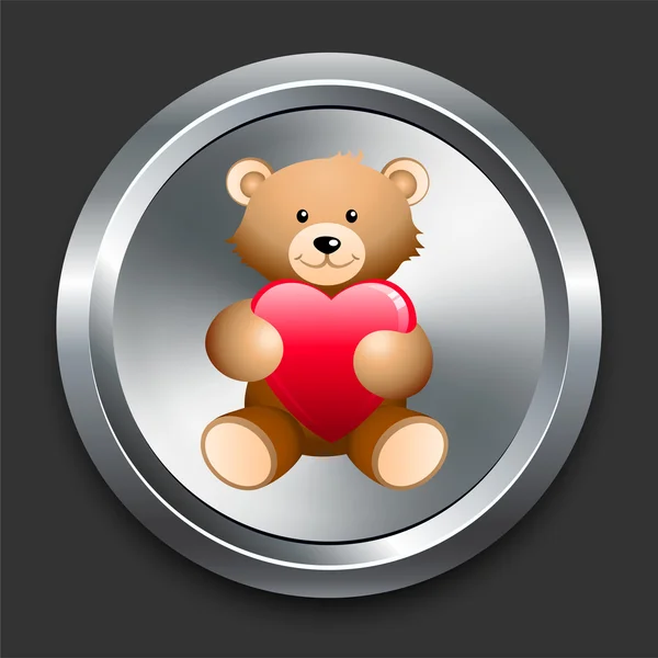 Teddy Bear Icon on Metal Internet Button — Stock Vector