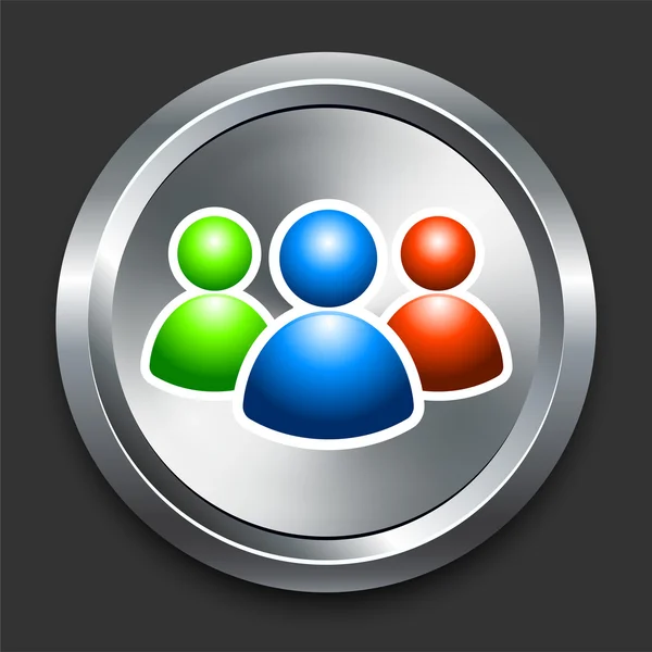 Icono de grupo de usuarios en el botón de Internet de metal — Vector de stock