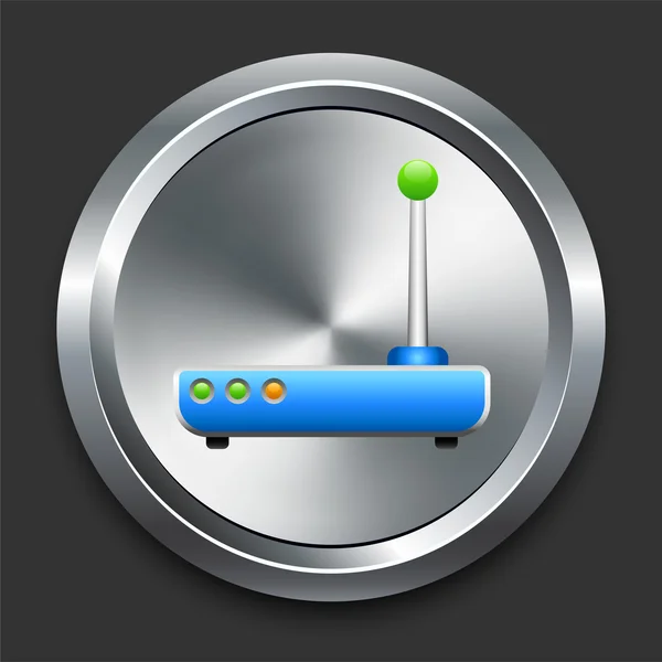 Ícone do roteador no botão Metal Internet — Vetor de Stock