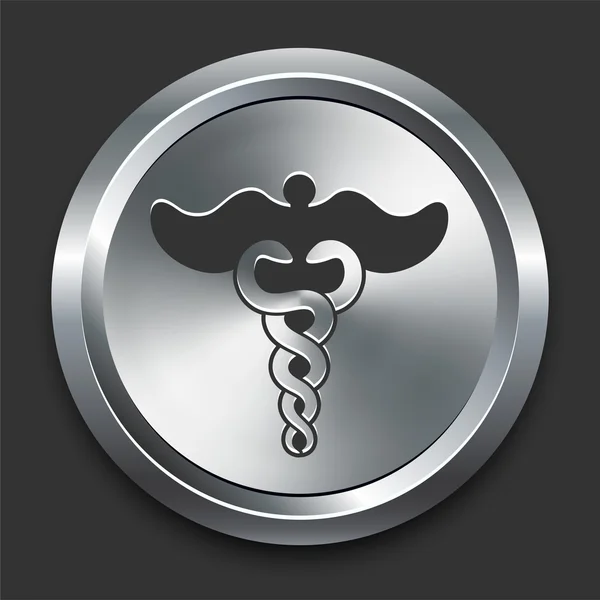 Caduceus Icon on Metal Internet Button — Stock Vector