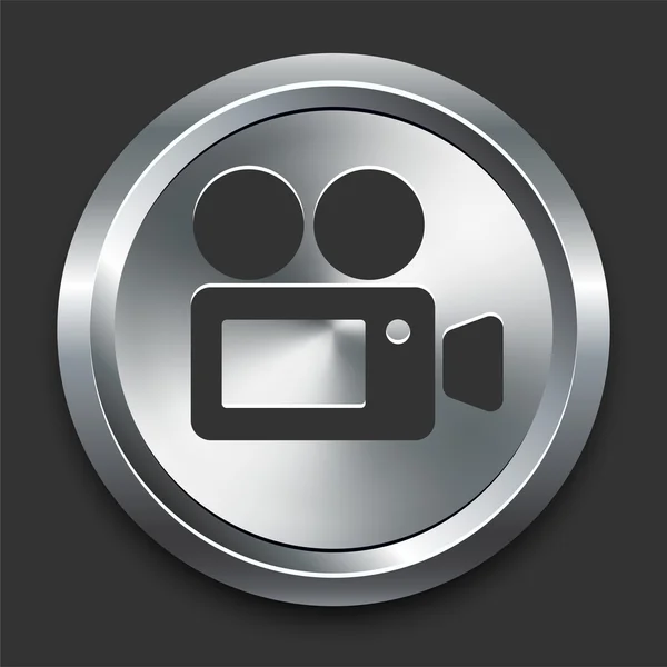 Ikona kamery filmu na metalowe internet przycisk — Wektor stockowy