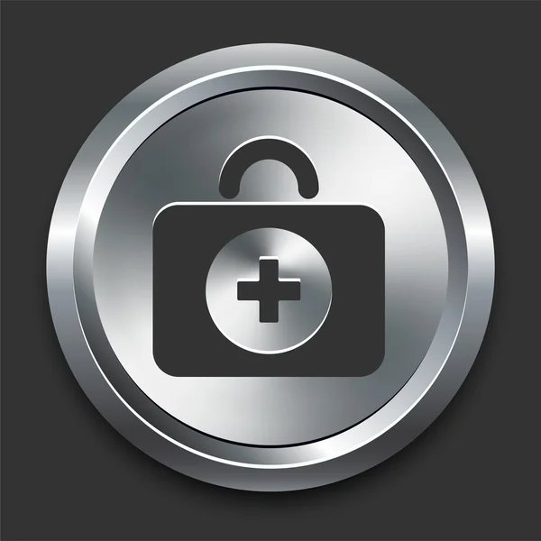 Icono de primeros auxilios en el botón de Internet de metal — Vector de stock