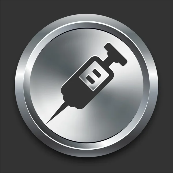 Icona della siringa sul pulsante Internet in metallo — Vettoriale Stock