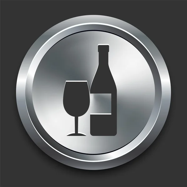 Wine Icon on Metal Internet Button — Stock Vector