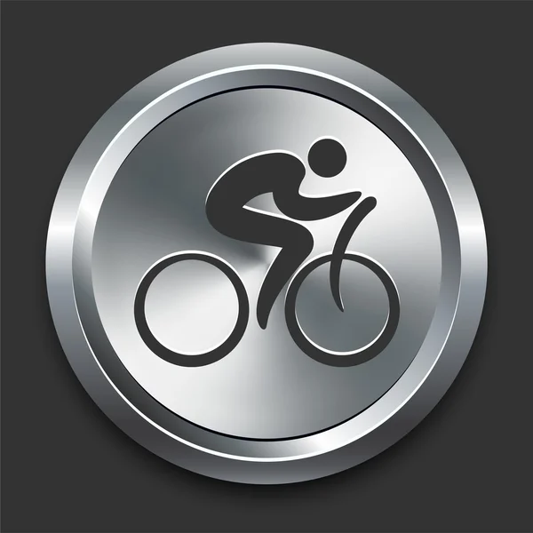 骑自行车的金属互联网按钮上的图标 — 图库矢量图片