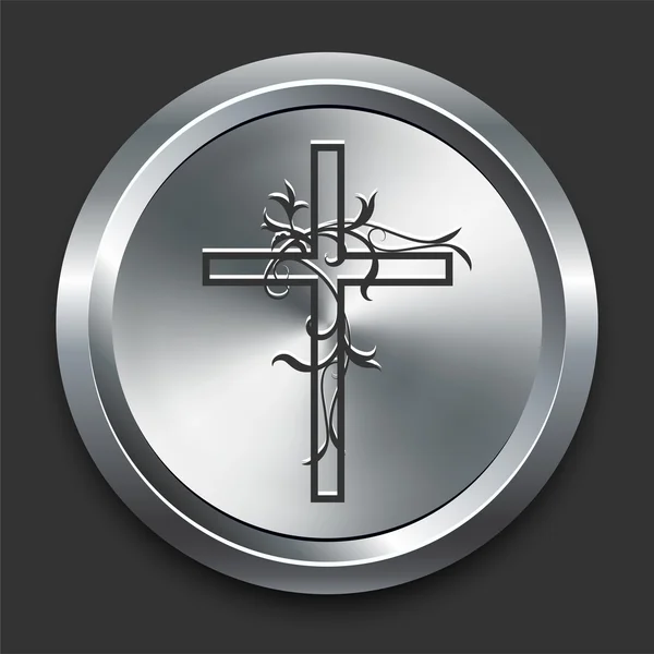 Icono de Cruz Religiosa en Metal Botón de Internet — Vector de stock
