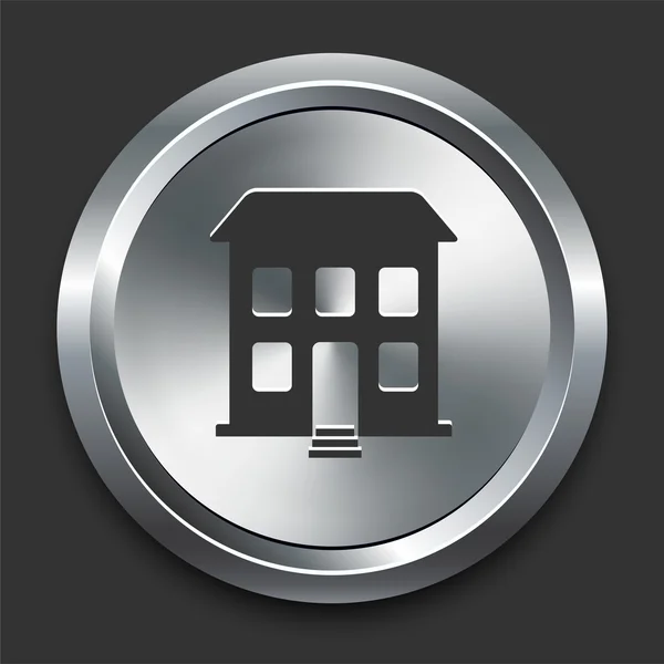 Icône de bâtiment sur le bouton Internet en métal — Image vectorielle