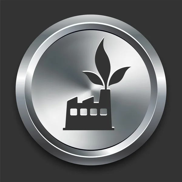 Ícone de fábrica no botão Metal Internet — Vetor de Stock