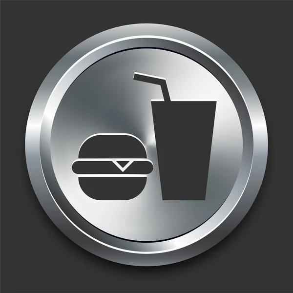 Icono de comida rápida en el botón de Internet de metal — Vector de stock