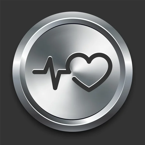 Heart and Pulse Icon on Metal Internet Button — Stock Vector
