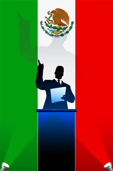表彰台の後ろの政治スピーカーとメキシコの国旗 — ストックベクタ