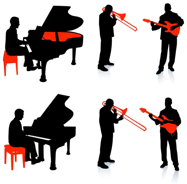 Live Band Musicians Silhouette Collection — Stock Vector