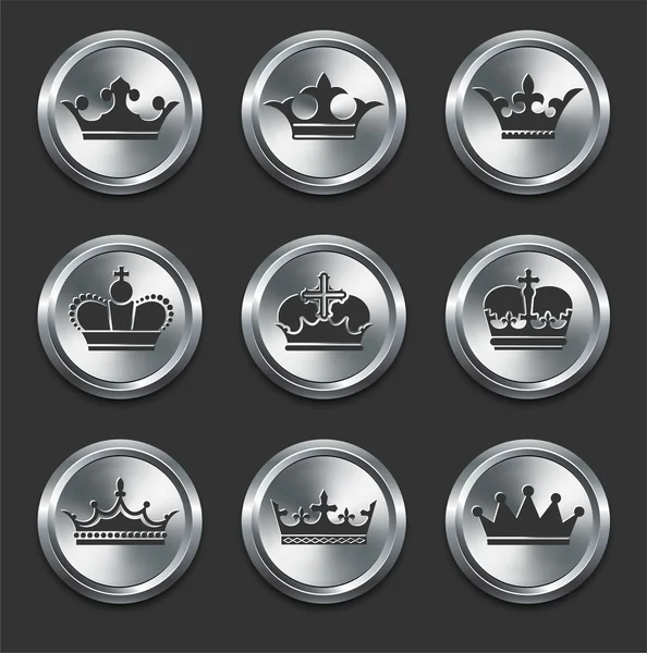 Iconos de corona en los botones de Internet de metal — Vector de stock