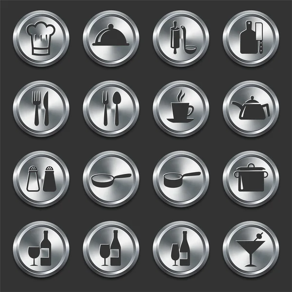 Iconos de comida en los botones de Internet de metal — Vector de stock