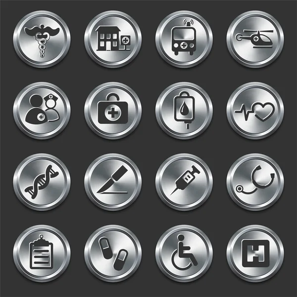 Icônes de l'hôpital sur les boutons Internet en métal — Image vectorielle