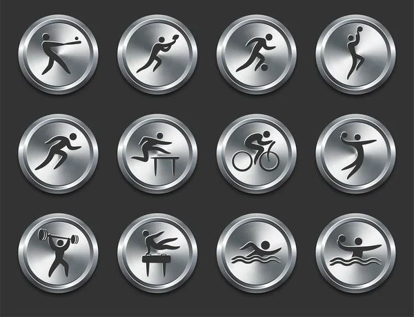 Sport Athletes Icons on Metal Internet Buttons — Stock Vector