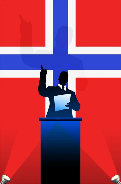 Drapeau de la Norvège avec orateur politique derrière un podium — Image vectorielle