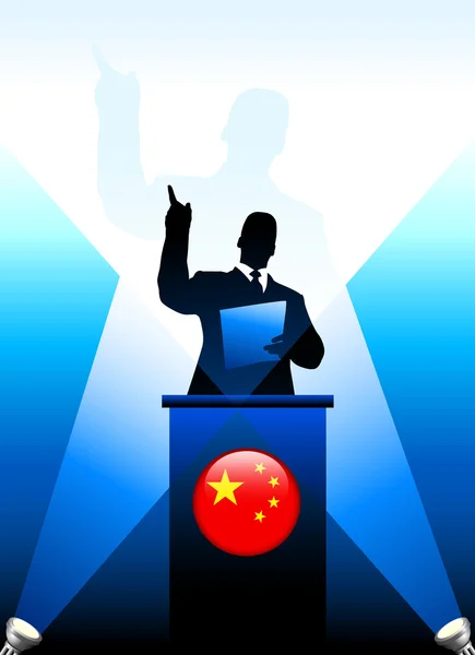 China Leader Giving Speech on Stage — Stock Vector