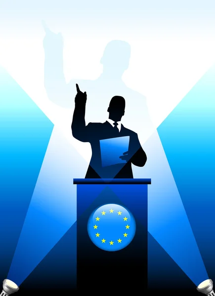 Avrupa Birliği'nin lideri sahnede konuşma — Stok Vektör