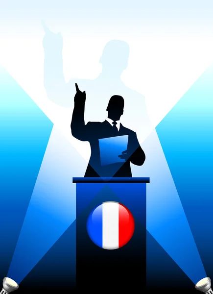 फ्रांस नेता स्टेज पर भाषण दे रहा है — स्टॉक वेक्टर