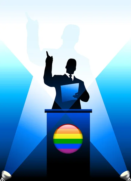 Gay líder dando discurso no palco — Vetor de Stock