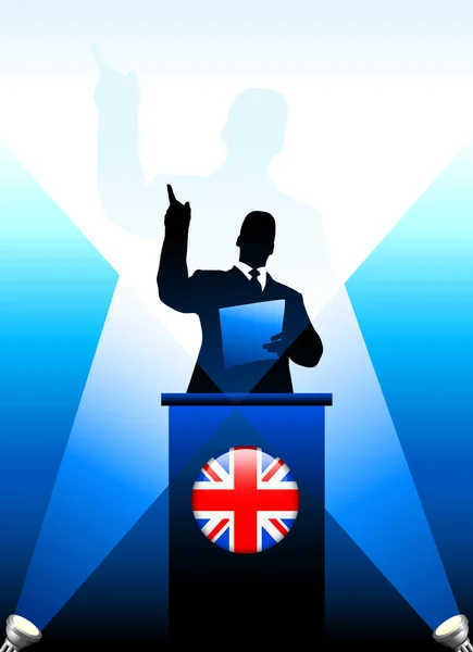 Verenigd Koninkrijk leider houdt toespraak op het podium — Stockvector