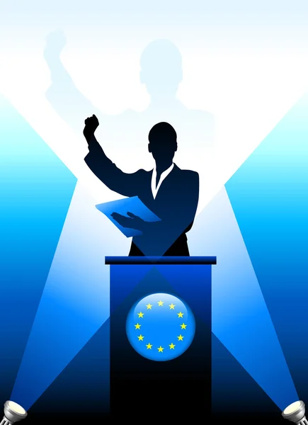 European Union Leader Giving Speech on Stage — Stock Vector