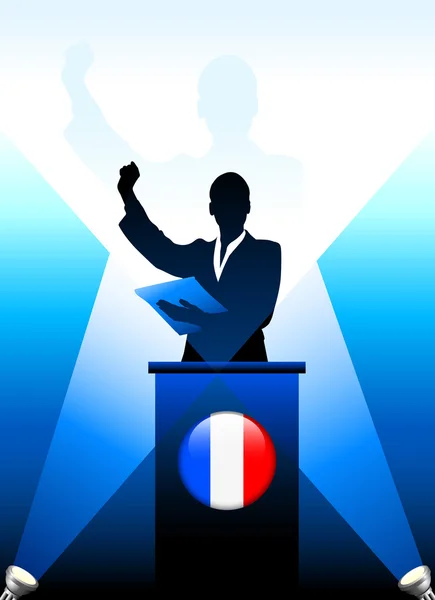 Frankrike ledare håller tal på scenen — Stock vektor