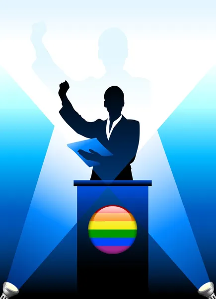 Homo leider houdt toespraak op het podium — Stockvector