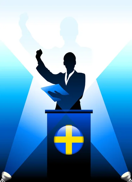 Líder de Suecia dando discurso en el escenario — Vector de stock
