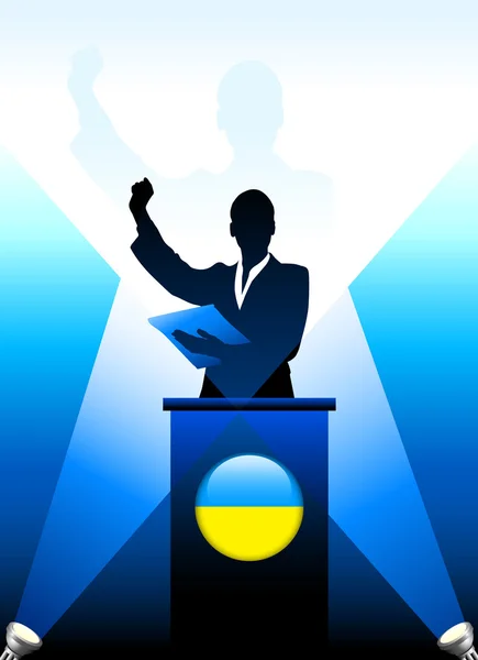 Oekraïne leider houdt toespraak op het podium — Stockvector