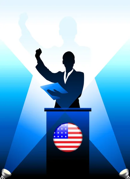 Líder dos Estados Unidos faz discurso no palco —  Vetores de Stock