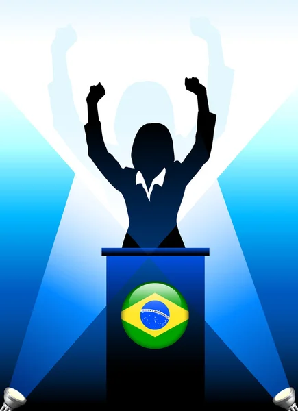 Brazilië leider houdt toespraak op het podium — Stockvector