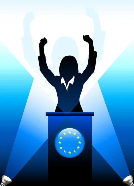 Líder de la Unión Europea dando un discurso sobre el escenario — Archivo Imágenes Vectoriales