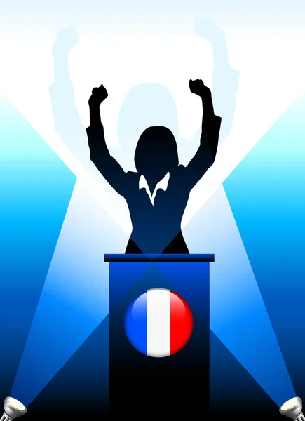 फ्रांस नेता स्टेज पर भाषण दे रहा है — स्टॉक वेक्टर