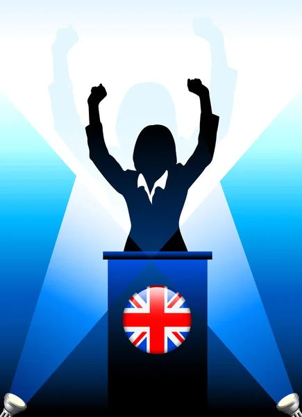 Förenade kungariket ledare håller tal på scenen — Stock vektor